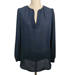 JOIE Navy Blue Silk Split Neck Blouse | SZ M